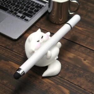 Chubby Lazy Cat Plastic Single Pen Holder Stand for Desk Decor & Stationery